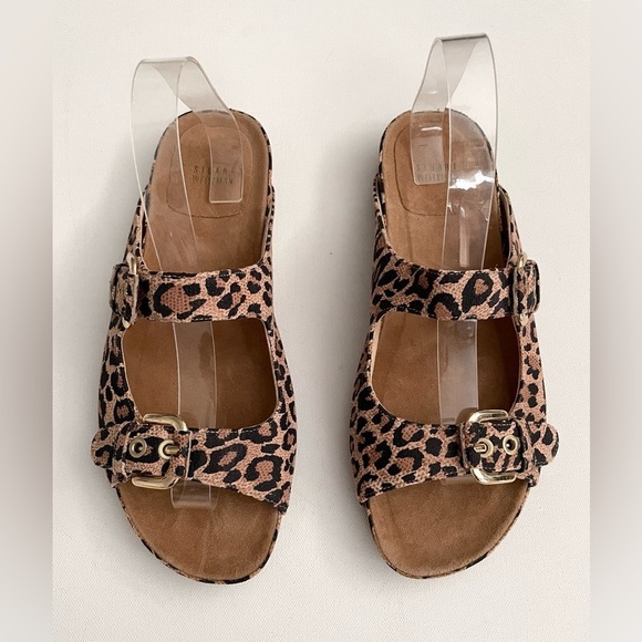 Stuart Weitzman Freely leopard cheetah suede buckle flat Sandal 10 - Picture 2 of 9
